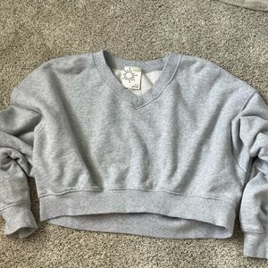 Offline by Aerie Gray V-Neck Sweatshirt